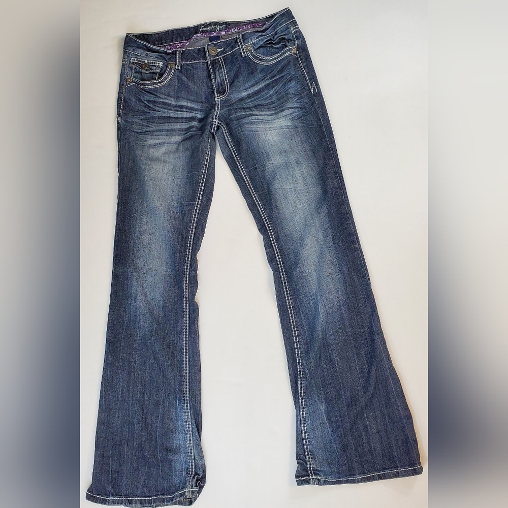 Amethyst Jeans Juniors Flap Pocket Dark Wash Flare Jeans